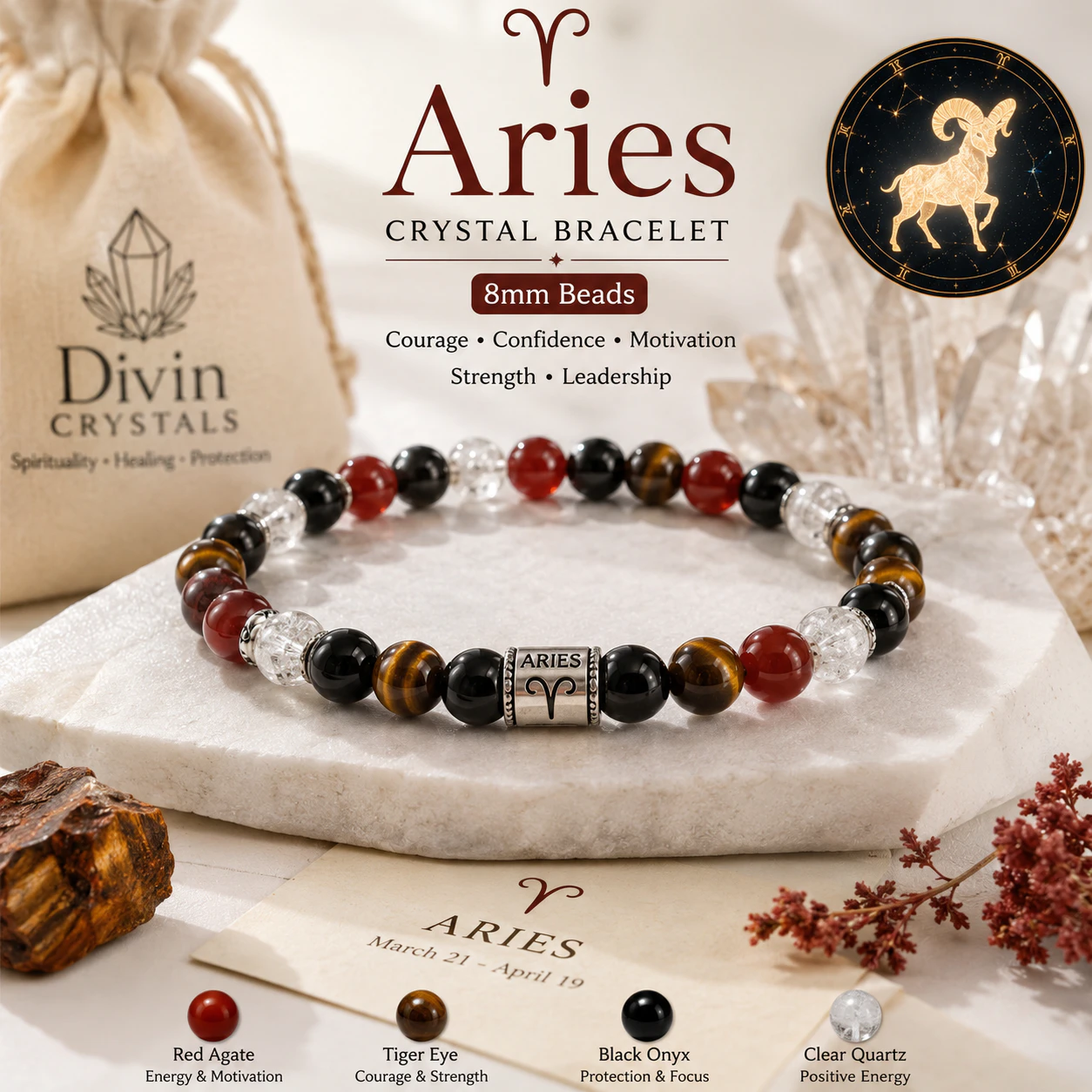 Aries Crystal Bracelet 8mm