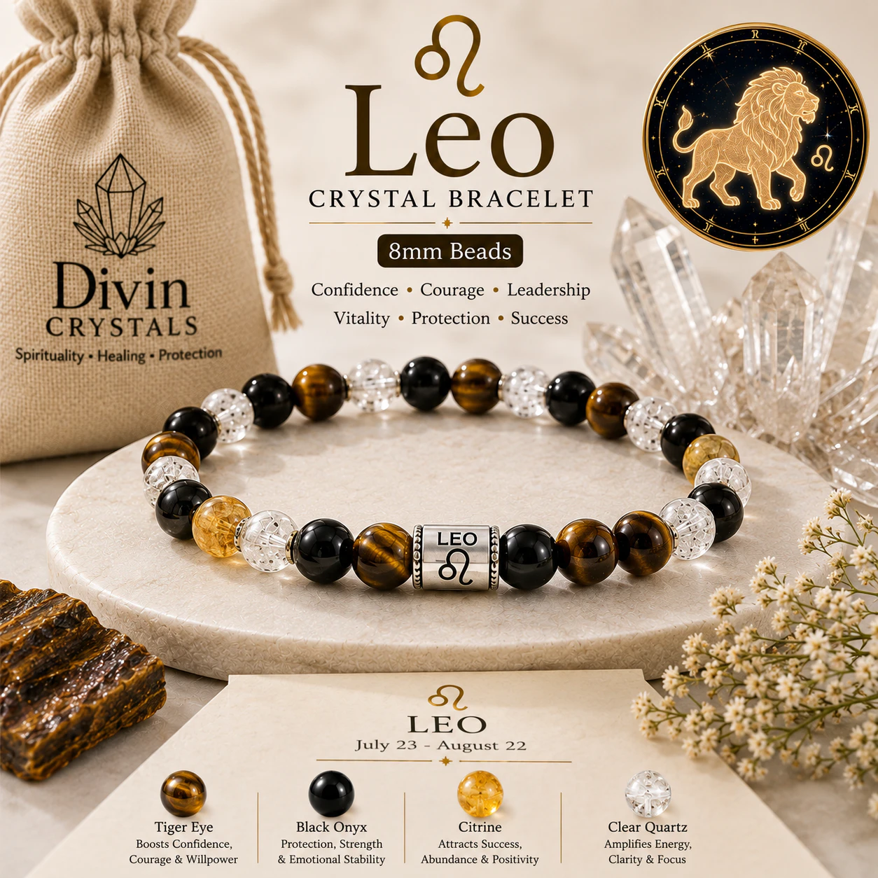 Leo Crystal Bracelet 8mm
