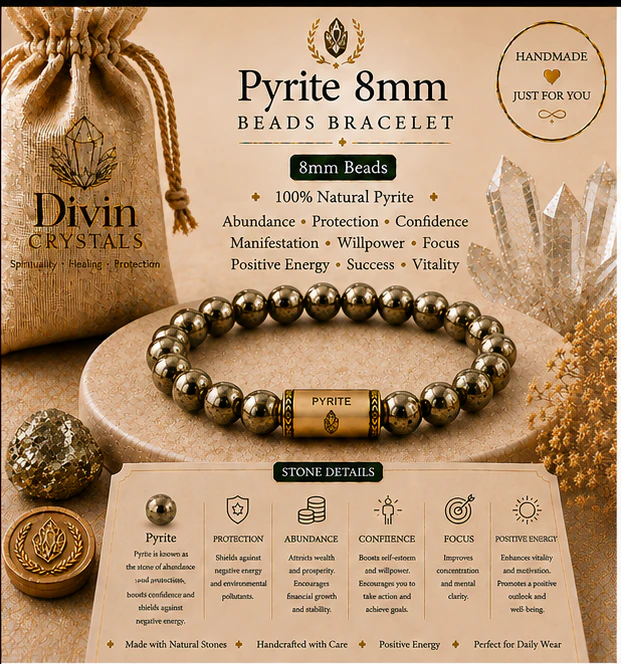 Pyrite 8mm Beads Bracelet