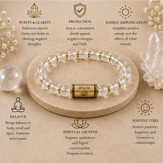 Clear Quartz 8mm Beads Bracelet  Natural (Sphatik)
