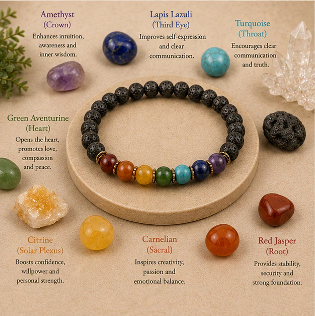 7 Chakra Lava Bracelet