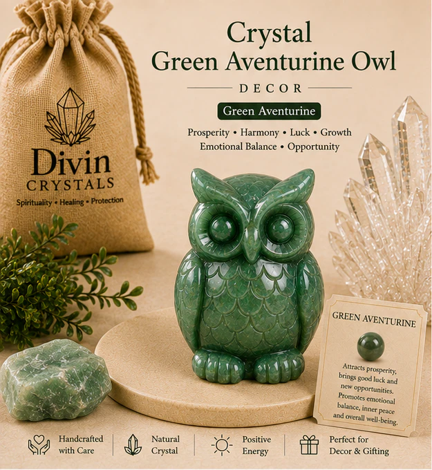 Crystal Green Aventurine Owl