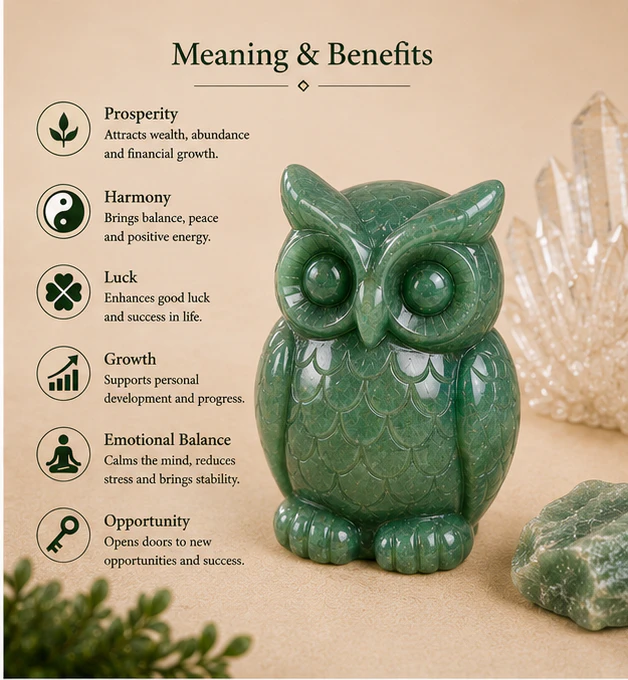 Crystal Green Aventurine Owl