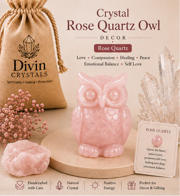 Crystal Rose Quartz Owl