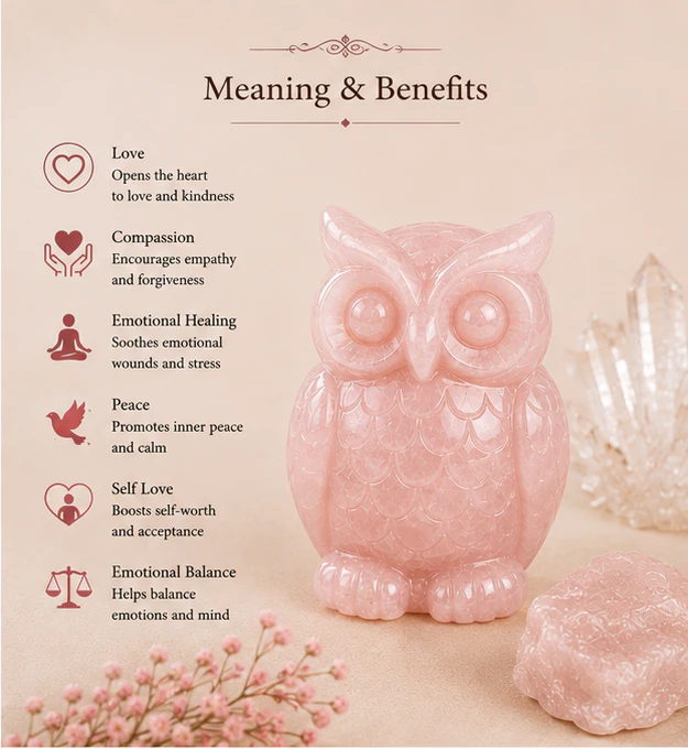 Crystal Rose Quartz Owl