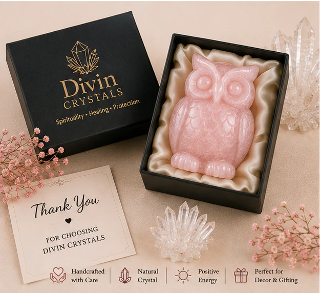 Crystal Rose Quartz Owl