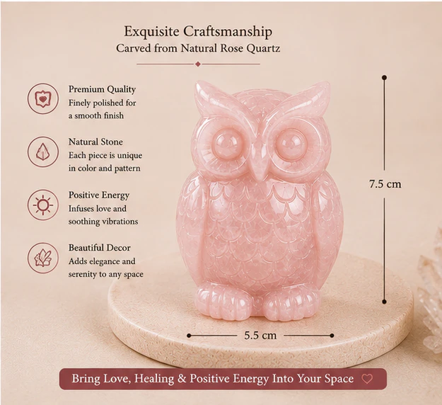 Crystal Rose Quartz Owl