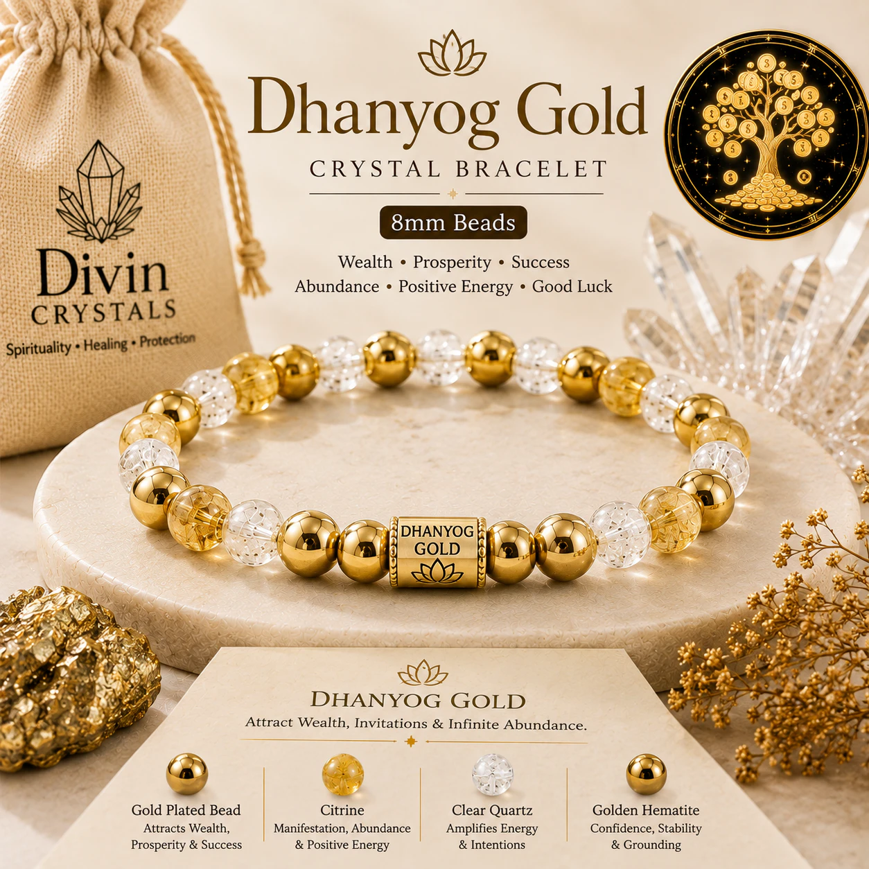 Dhanyog Gold 8mm Bracelet