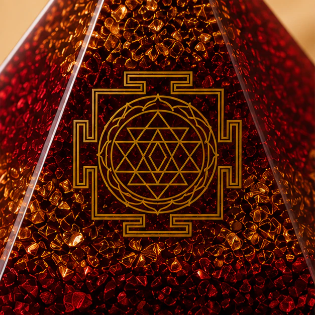 Orgonite Pyramid  Lakshmi Yantra with Raw Pyrite Stone