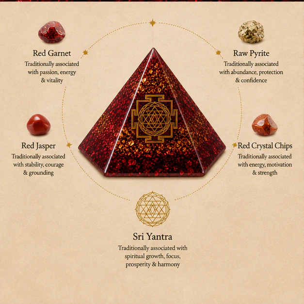 Orgonite Pyramid  Lakshmi Yantra with Raw Pyrite Stone