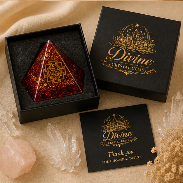 Orgonite Pyramid  Lakshmi Yantra with Raw Pyrite Stone
